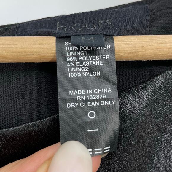 h:ours | Cristiano Mini Dress in Black Noir Satin Statement Sleeve Sheath M - Picture 13 of 14